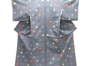 遠州椿模様織り出し十日町紬着物